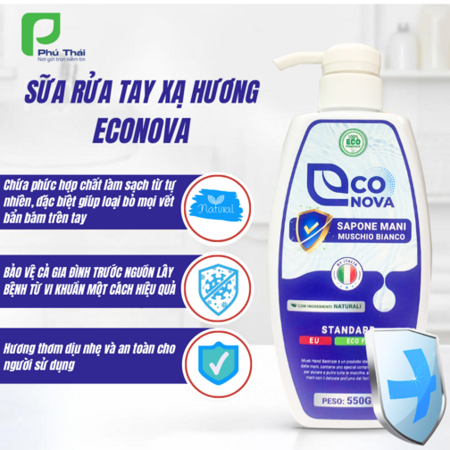Sữa rửa tay xạ hương Econova - Sapone Mani Musschio Bianco 550g (Italy)